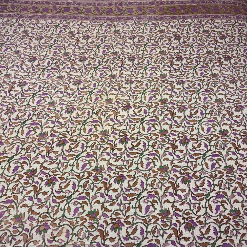 Vintage Indian Cotton Tablecloth | Hand-Printed Floral | Purple & Earth Tones |